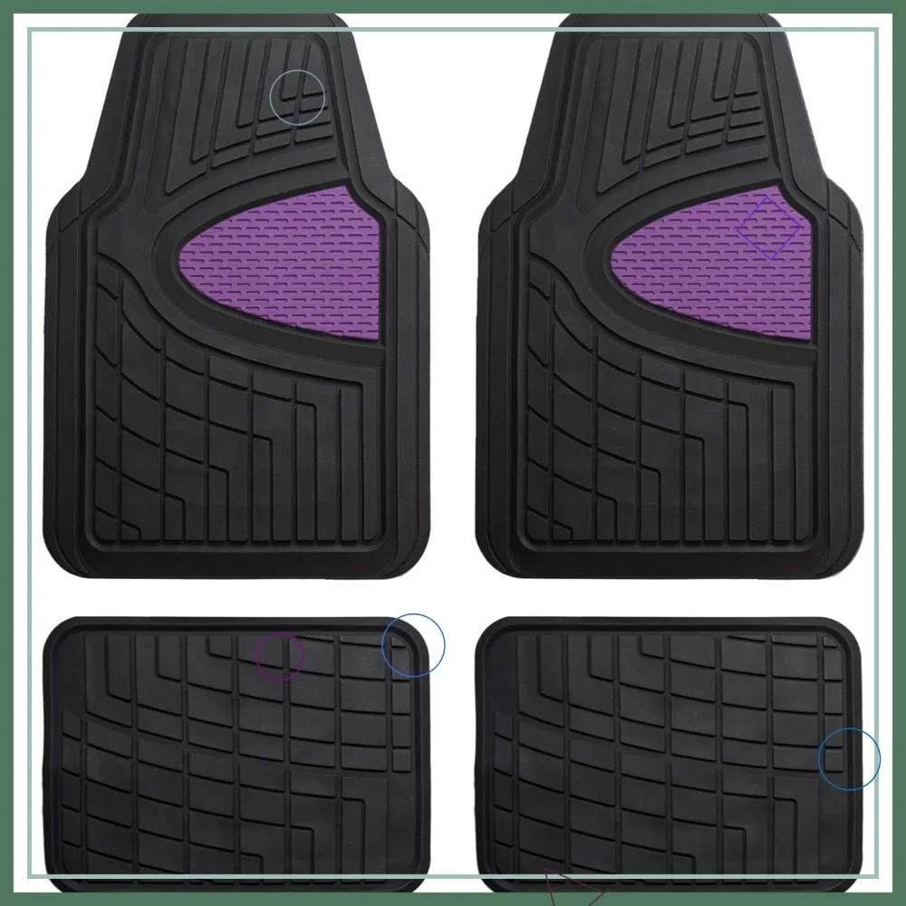 

Heavy Duty Rubber Floor Mats Universal Fit Full Set Trimmable for Cars SUV Truck Purple