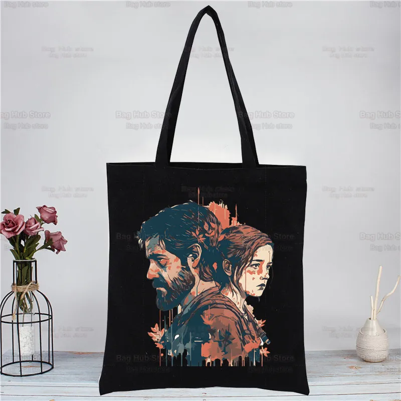 The Last of Us Ellie firefonlies tas tangan uniseks hitam tas jinjing kanvas kustom cetak penggunaan sehari-hari tas belanja kasual perjalanan dapat digunakan kembali