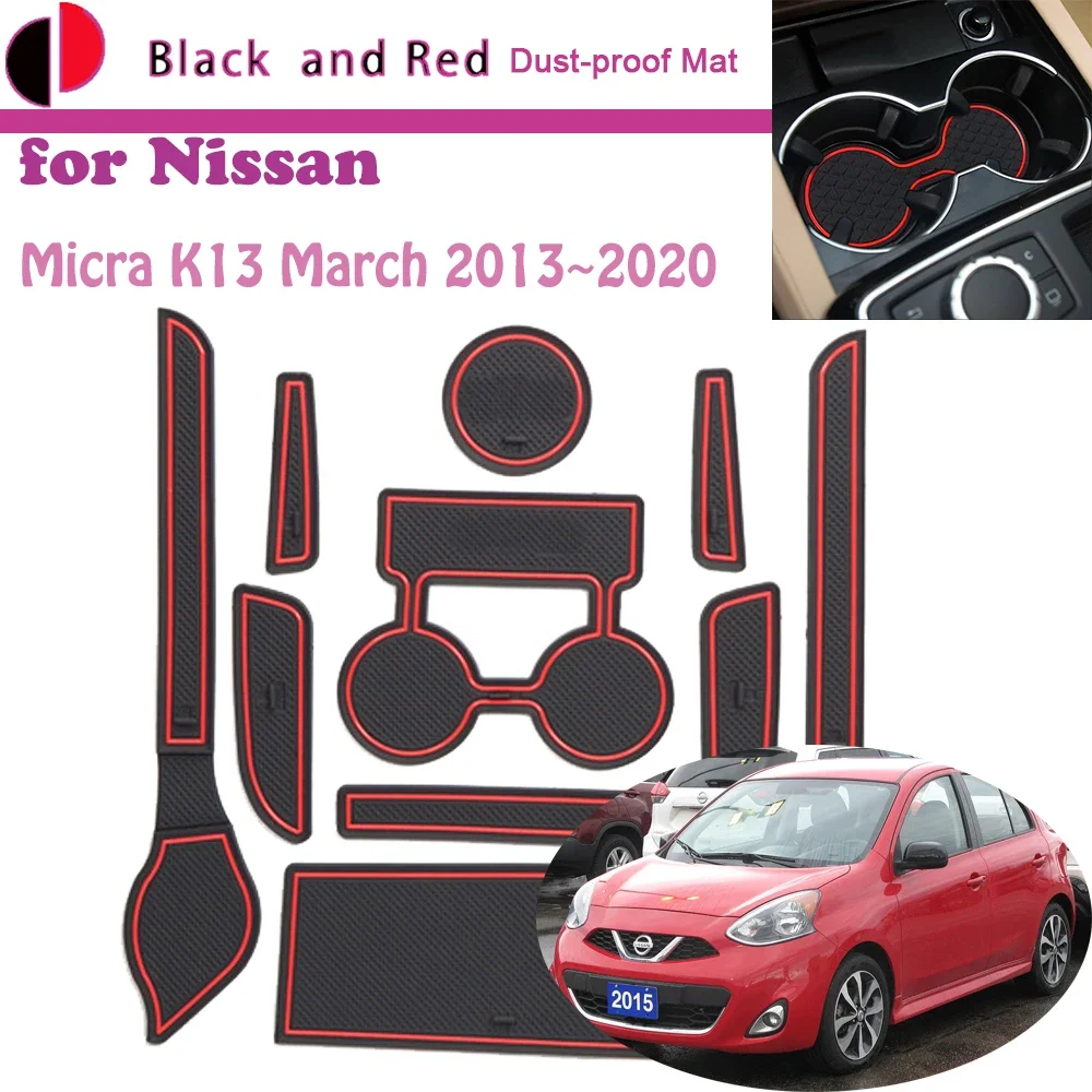 Rubber Door Groove Mat for Nissan Micra K13 March 2013~2020 Cushion Gate Storage Slot Coaster Dust-proof Car Inner Sticker Auto