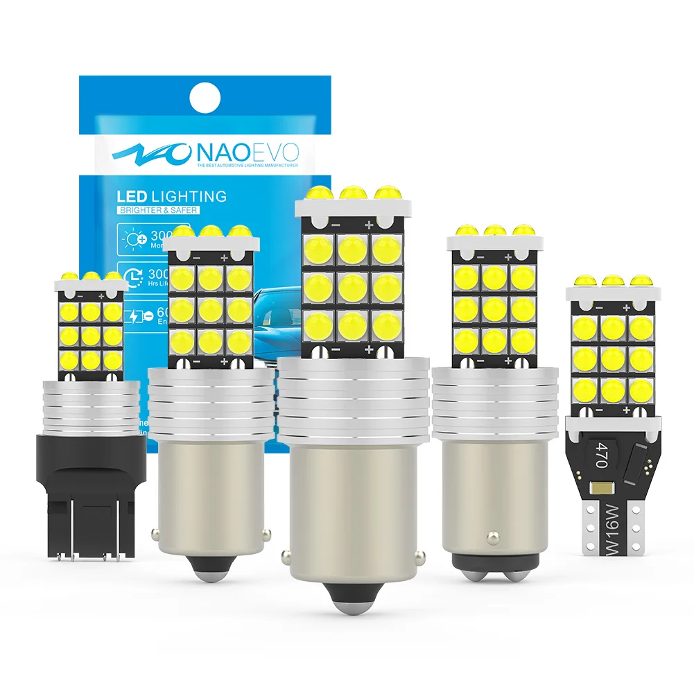 NAO 2x 1156 P21W LED Car Lamp 5.5W T20 7443 W21/5W BA15S T15 T16 W16W DRL Light 12V 1400LM White 3030 Chips Super Bright Bulb
