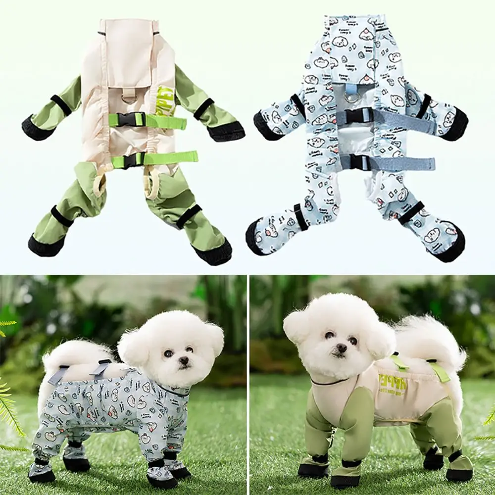 Reflective Stripe Pet Strolling Going Out Pants Back Adjustable Dust-proof Dog Boot Leggings Waterproof Anti-Slip Pet Clothes