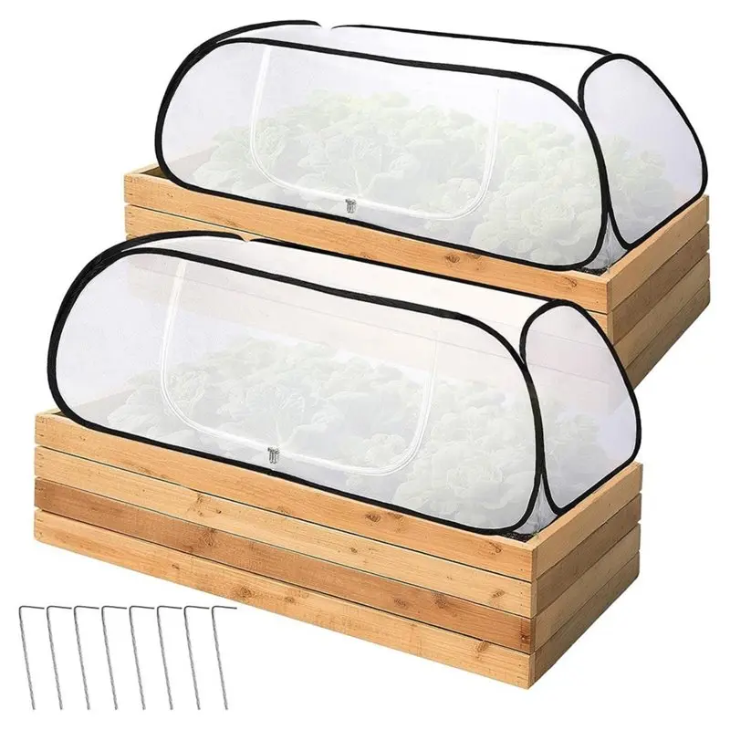 SHGO-For Raised Garden Bed Protection 2 Pcs -Up Garden Rows Plant Covers Protector With Net And Stakes