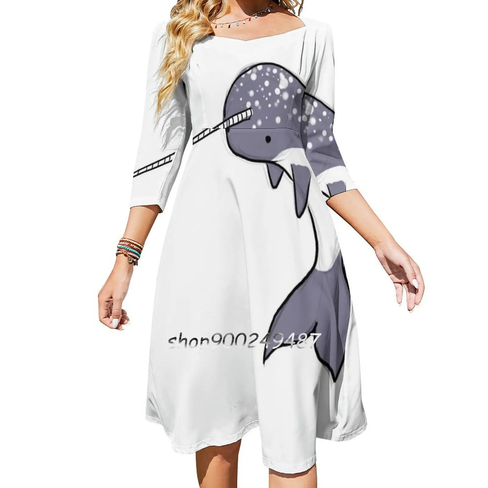 Narwhal Elegant Party Women Dress Slim Multiple Styles Dresses Casual Dresses Cute Animal Fish Narwhal Narwhale Kawaii