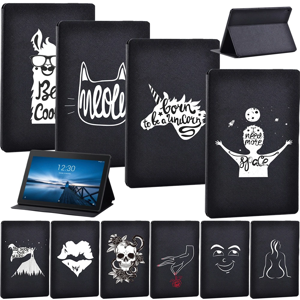 

Tablet Case for Lenovo Tab E10 10.1"/M10 10.1" Leather Stand Cover for Tab M10 FHD Plus TB-X606F White Picture Pattern Case