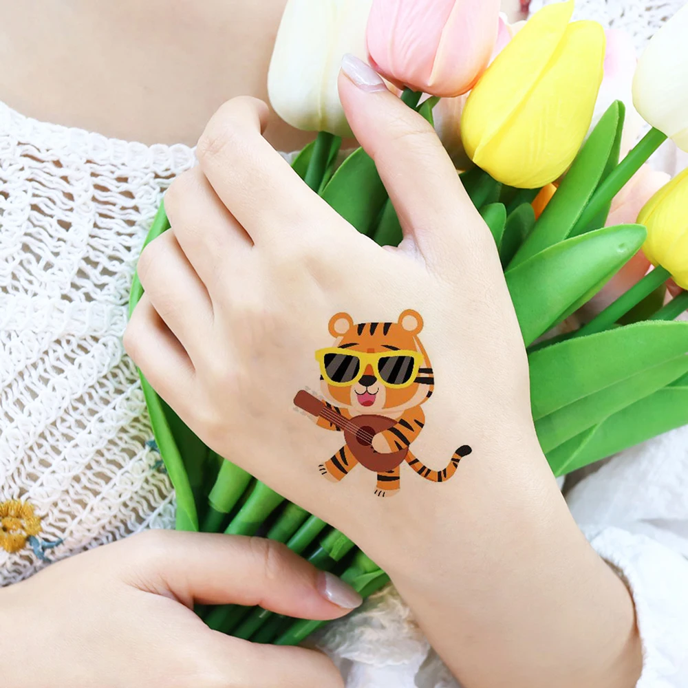 30pcs Cartoon Animal Fake Tattoo for Women Men Body Makeup Waterproof Temporary Tattoo Stickers Lion Tiger Hand Tattoo