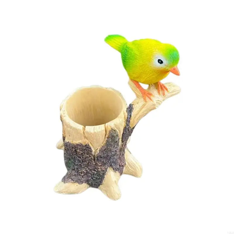Bird Tree Bark Flower Pot Resin Accent Piece for Desktop Windowsill or Balcony Small Indoor Plant Display Use Home Y5GB