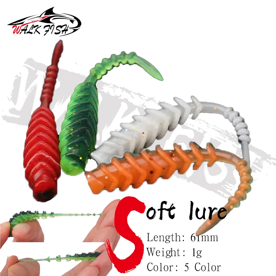 WALK FISH 20PCS 61mm Worm Bait Soft Bait Reverse Thread Soft Worm Sea Caterpillar Sea Fishing Iron Plate Lead Hook Artificial
