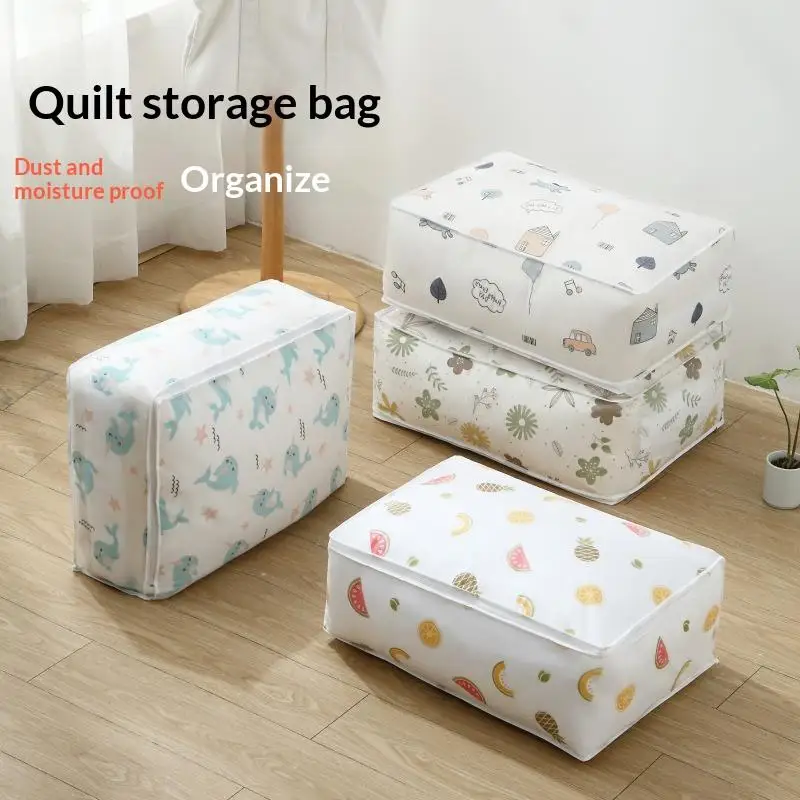 1Pc Peva Printed Waterproof And Dust-Proof Moisture-proof Quilt Storage Bag Collapsible For Arrange Blankets Clothes Bedding