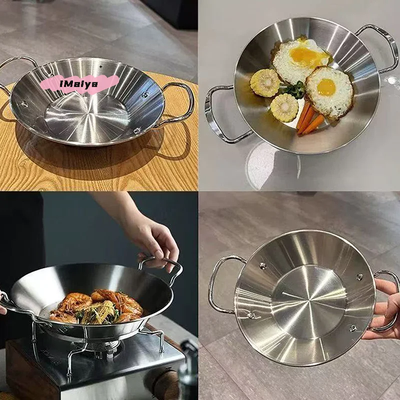 Stainless Steel Seafood Rice Pan with Handle Korean Style Frying Pan Multi-Function Kitchen Cookware for Cooking And Baking