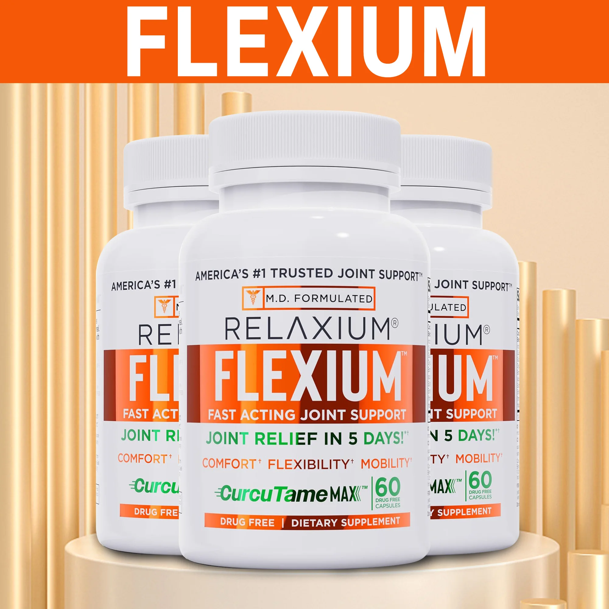 

Flexium Joint Support Supplement, with CurcuTame Blend, Turmeric Supplement Formulated To Support Comfort and Mobility