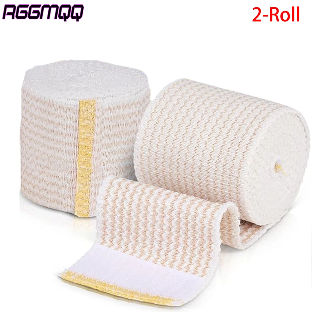 2-Rolls Premium Elastic Bandage Wrap- Hook & Loop Fasteners at Both Ends  - Reusable Bandages for Waist, Legs, Elbow & Knee Wrap