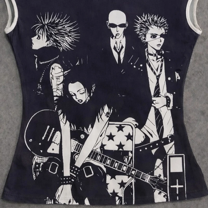 Girl's Retro Slim T-shirt Short Sleeve round Neck Top Printed Pattern Street Fashion Wear Ins Style