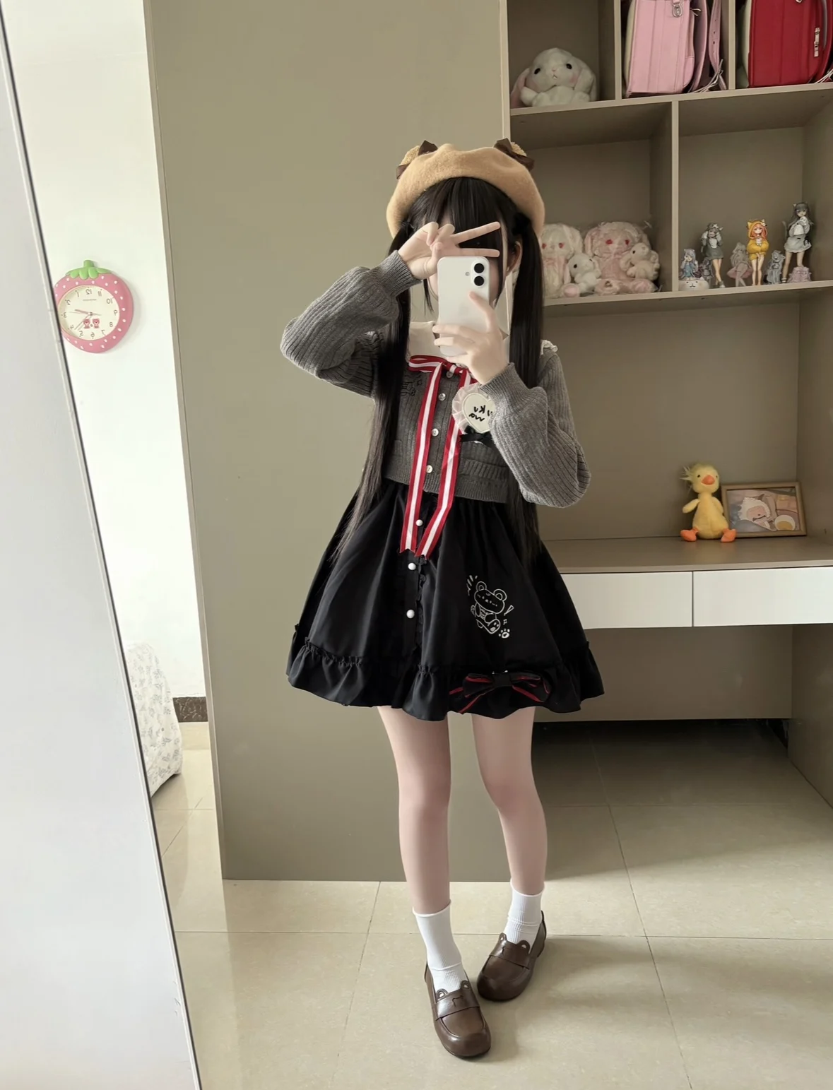 Original Japanese Soft Girls Kawaii Long Sleeve Dress Sweater Set Autumn and Winter New Daughter Kawaii Dress Set Knit Cardigan