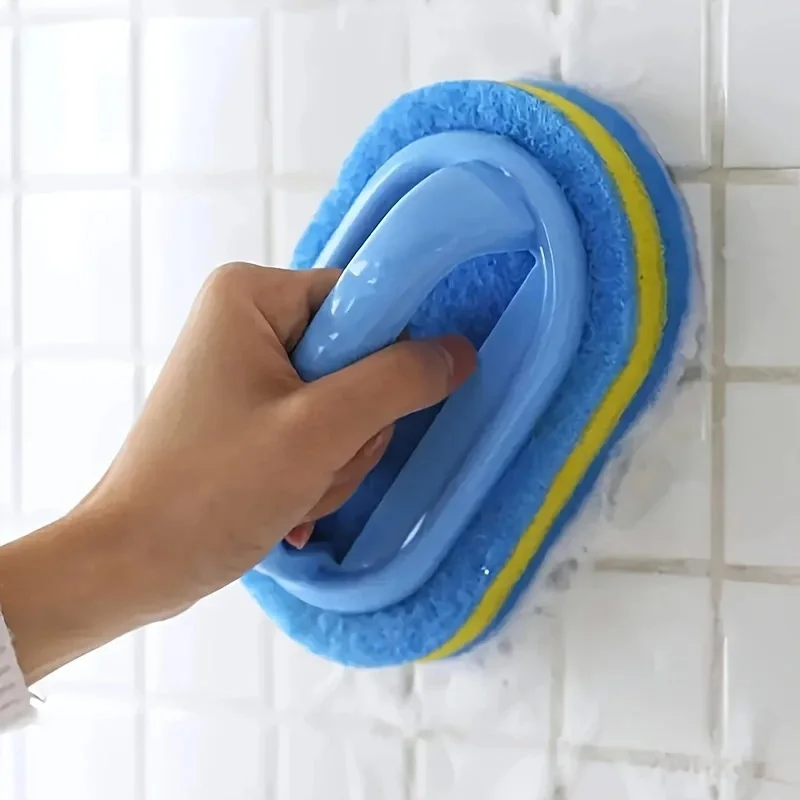 Microfiber Tile Cleaner Handle-Equipped Sponge Brush - Gentle on Hands Strong for Kitchen And Bathroom Cleaning