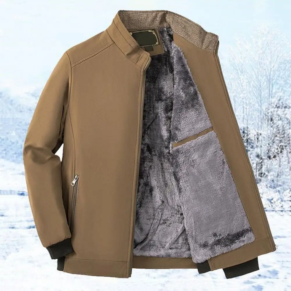 Herren mantel thermisch wind dichter Herren mantel mittleren Alters mit Plüsch kragen kälte beständige Strickjacke mit Reiß verschluss für Herbst Winter Herren Reiß verschluss mantel