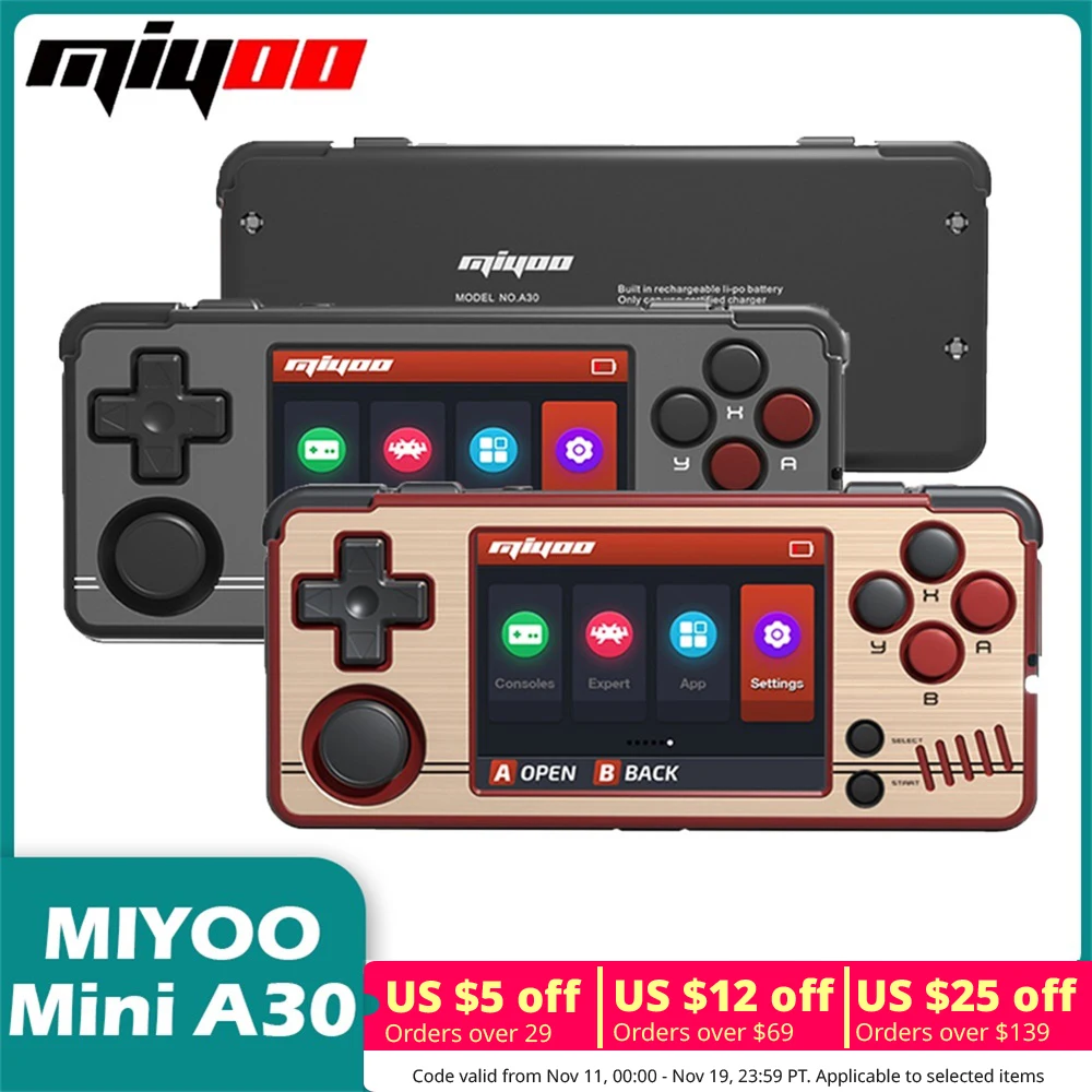 MIYOO A30 핸드 헬드 클래식 게임 콘솔 IPS 스크린 Linux 시스템 2600mAh 배터리 휴대용 레트로 에뮬레이터 비디오 플레이어 어린이 선물