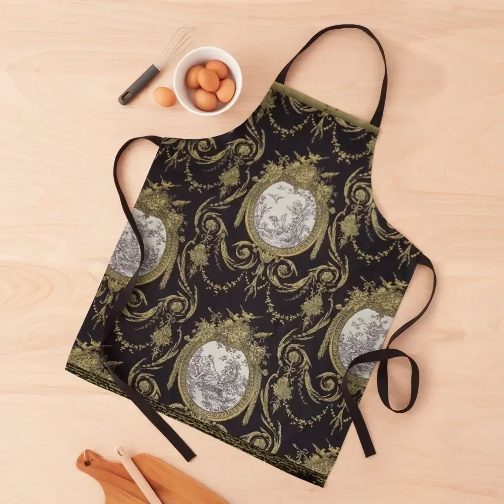 

Gold and Black Cameo Toile Apron Ladies Kitchens Men Bib For Kitchen Kitchen on the wall Apron