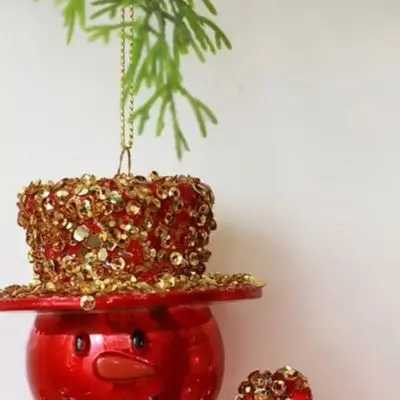 Red White Glitter Snowman Ornament Hand Painted DIY Christmas Tree Decoration Hanging Bauble For Holiday Party Home Decor 12cm