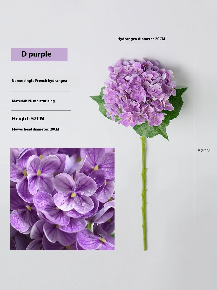 Hydrangea Artificial Flowers Real Touch Latex 21 inch Large Hydrangea for Home Decoration Bridal Bouquet Wedding 1Pcs