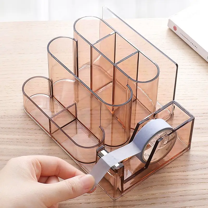 Transparent Stationery Storage Box Creative Desk Organizer Plastic Compartment Pen Holder Office Accessories organizador