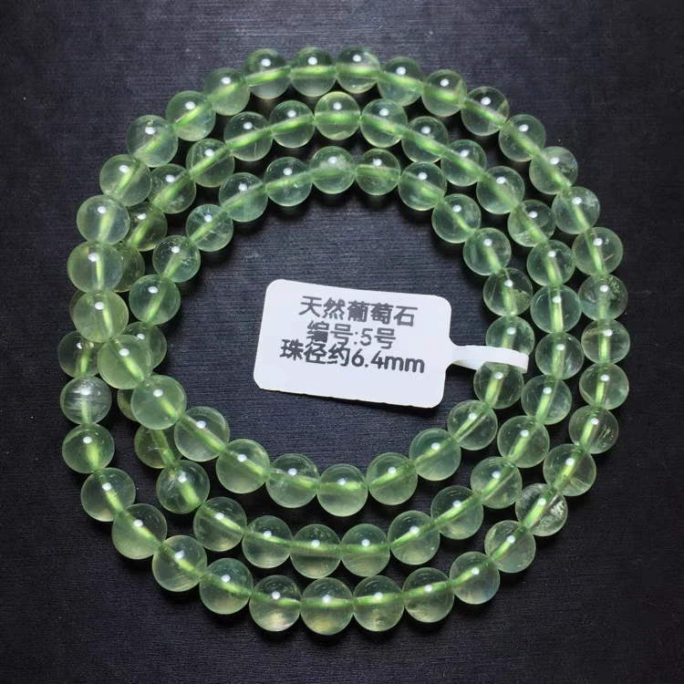 Natural Green Prehnite Quartz Beads 3 Laps Bracelet Woman Man 6.2mm Green Prehnite Crystal Round Beads  Jewelry AAAAA