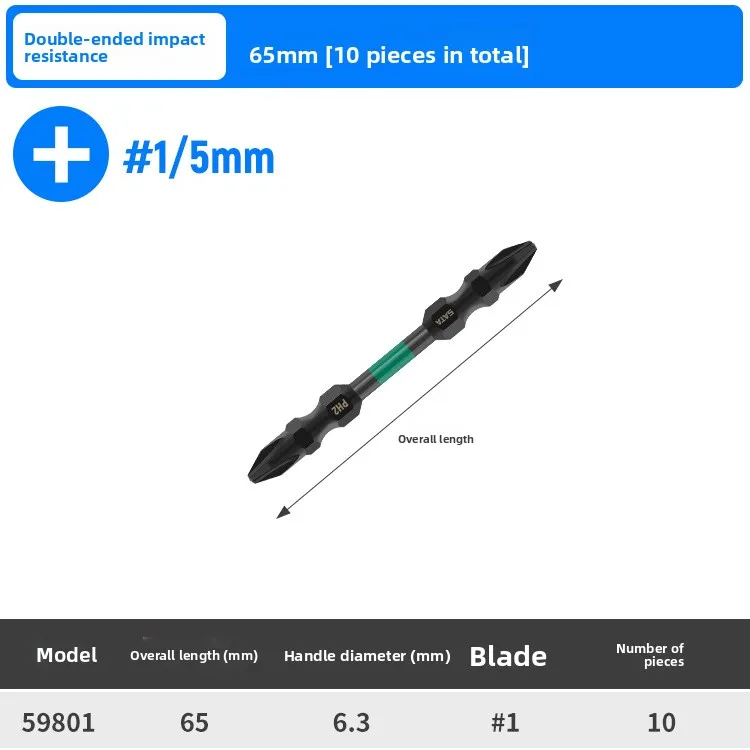 Impact Resistant Double Ended Phillips Screwdriver Bits 10 Piece Pack, S2 Alloy Steel Cross Head Bits in 65 mm 110 mm 150 mm