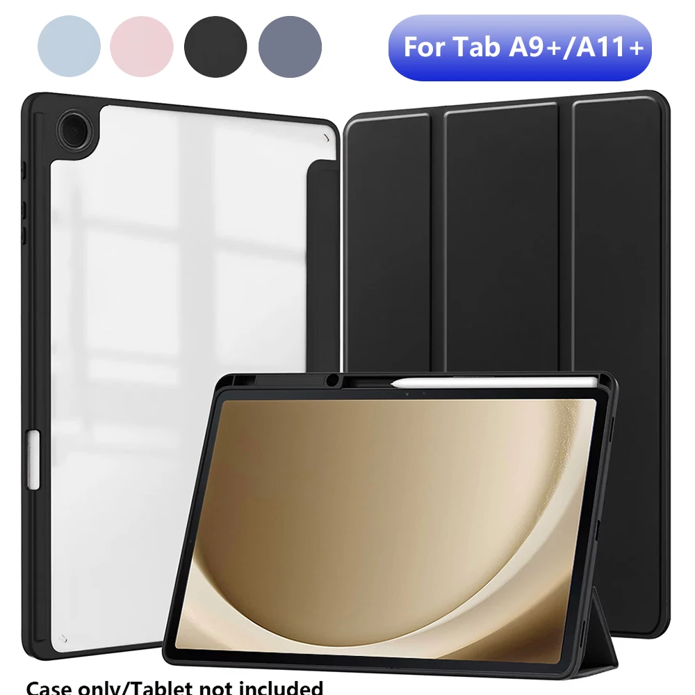 Einfarbige Acryl-Tablet-Hülle mit harter Rückseite für Samsung Galaxy Tab A9+ 11 Zoll / Tab A11+ SM-X230 X236B mit integriertem Stiftfach