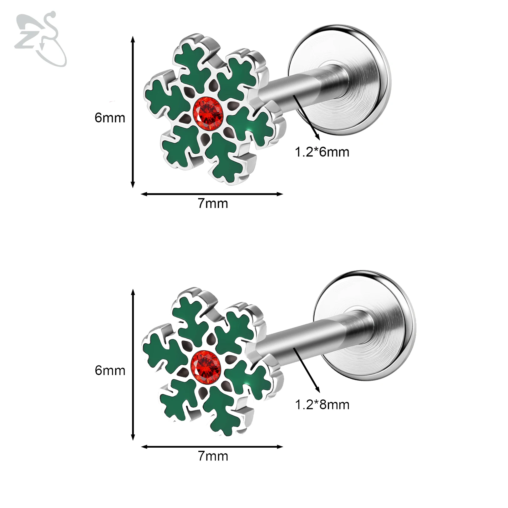 ZS 1PC 16G Stainless Steel Lip Stud Zircon Lip Piercings Screw Lip Ring Deer Head Boot Shape Helix Cartilage Earring Christmas
