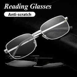 Anti-Scratch Reading Glasses for Men Square Metal Frame Glass Lenses Retro Presbyopic Eyewear Mens Eyeglasses +1.0 To +4.0 Gafas