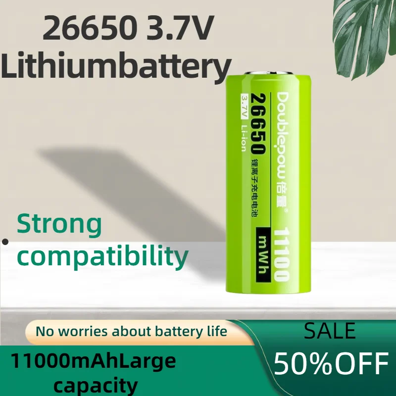11100mWh 26650 Battery with Charger. 3.7V for Power Banks, Solar Lighting, High-Lumen Flashlights. Sustained Performance.