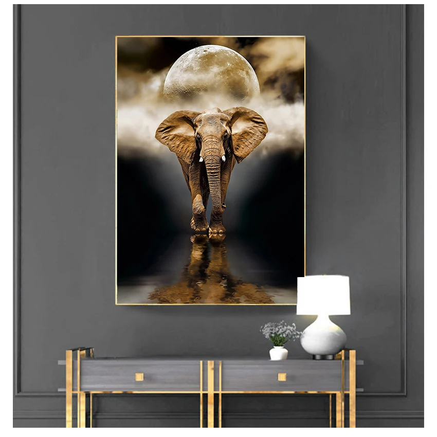 Wall Art Animal posters Prints On Canvas Painting For Living Room Home Decor No Frame  Retro Gold elephant oil paintings