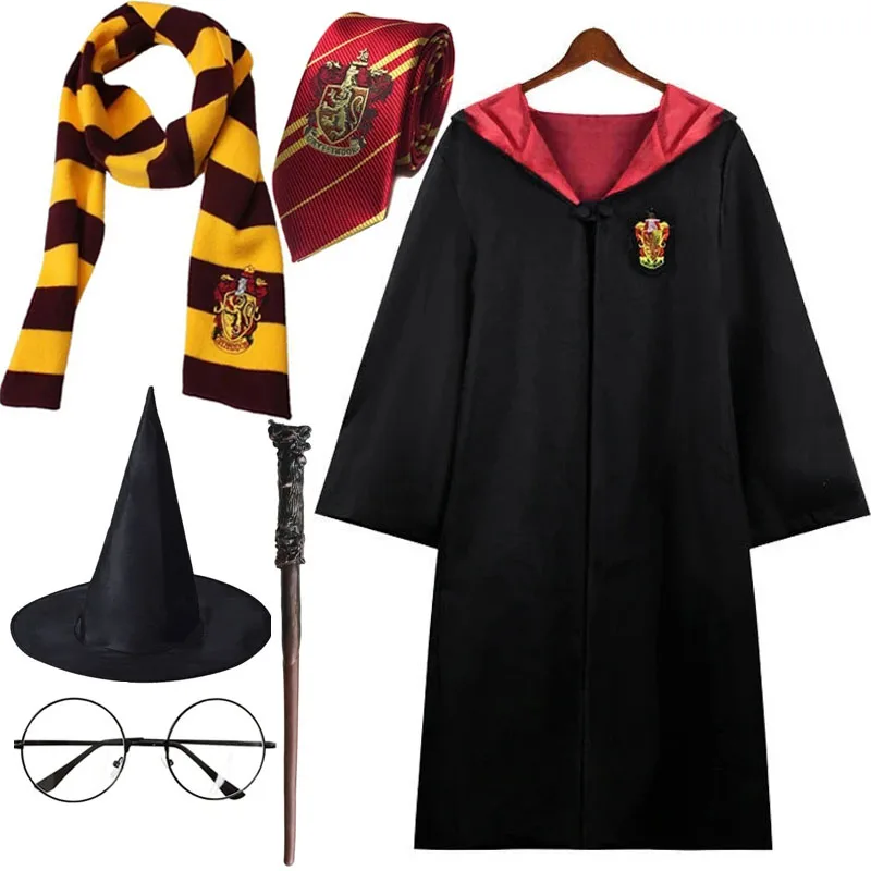 Hogwarts mago bambini adulti Halloween Cosplay Gryffindor School Robes Cape Costume Wizard Hat Tie sciarpa mantello vestiti regali