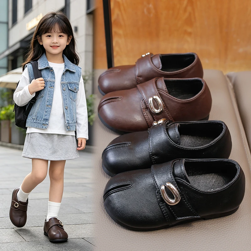 Autumn Girl's Flat Shoes Round Toe Hook-loop Shallow Chic Kid's Shoe Solid Colors Anti-slip Daily Casual Children Shoe
