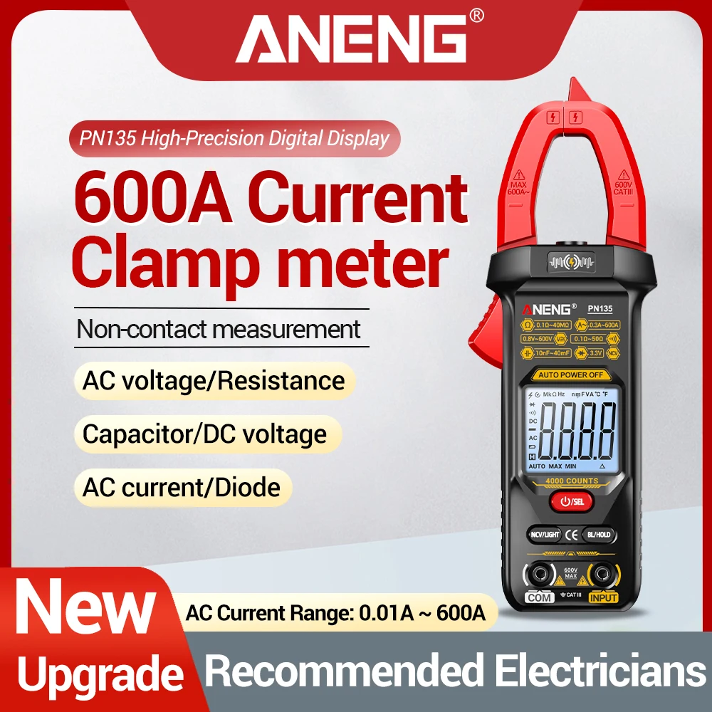 Digital Clamp Multimeter Tester ANENG PN135 Non-Contact Auto Range AC/DC Current LCD Backlit Display NCV Voltage Resistor Tools