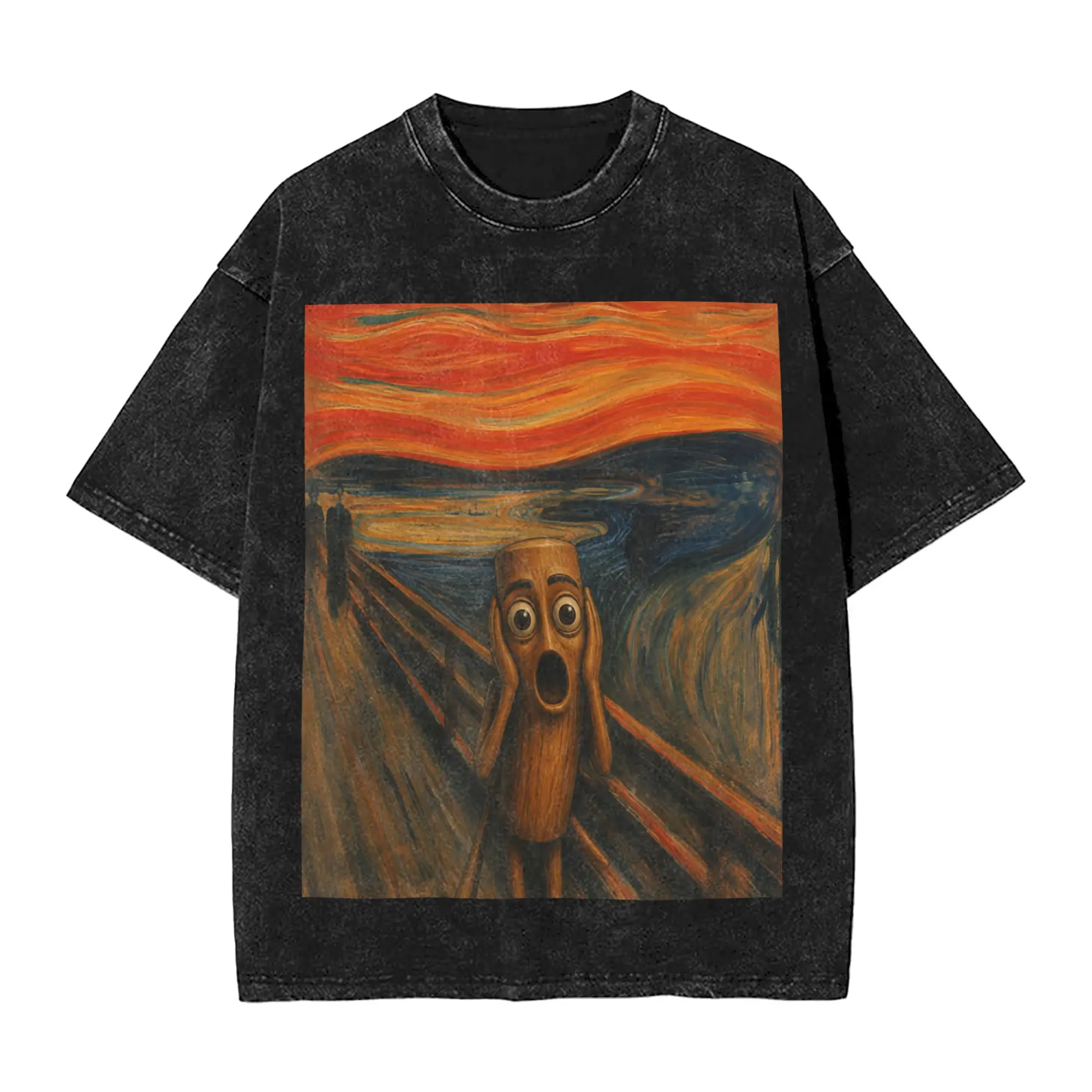 Leisure Tung Tung Tung Sahur The Scream Munch Parody Funny Meme Dank T-Shirt for Men Cotton Washed T Shirt  Short Sleeve Tees