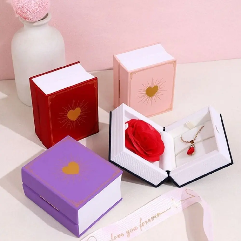 

Plastic Book Shape Ring Box Romantic Jewelry Packaging Jewelry Display Case with Soap Rose Gifts Package Box for Necklace