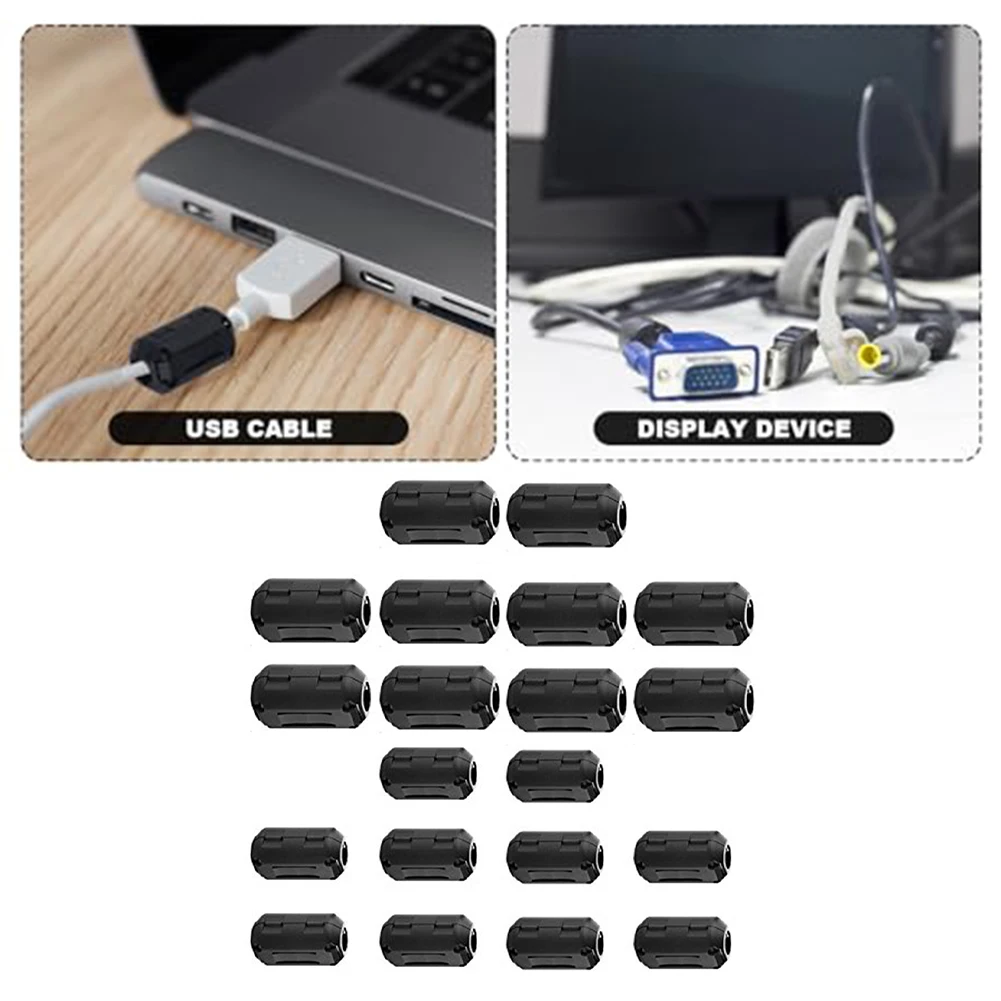 20pcs Clip-On Ferrite Core Bead Ring Core RFI Noise Filter Ring Clip Cable Magnetic Snap-on Wiring Cable Clips