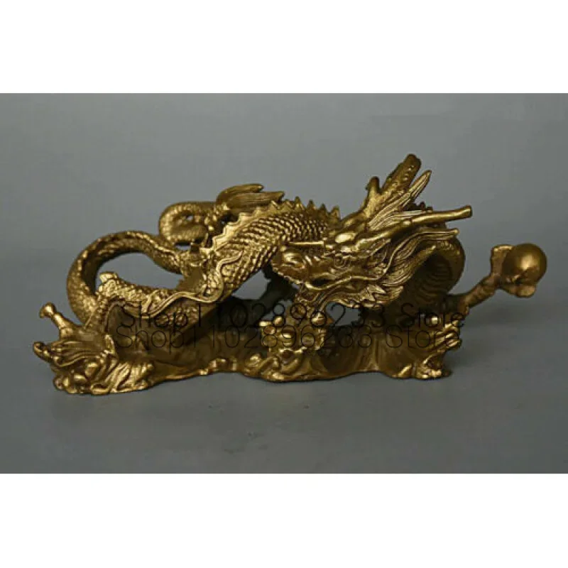 

China FengShui Pure Copper Brass Auspicious Beast Zodiac Dragon Statue Sculpture