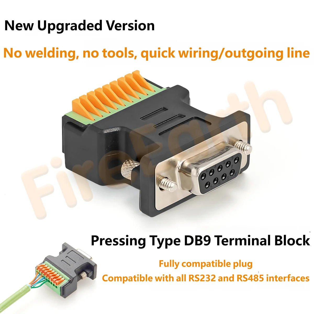 DB9 Female Solderless Breakout Connector D-Sub 9Pin to Spring Crimp Wiring Press Terminal Block DB9 Quick Connect Adaptor
