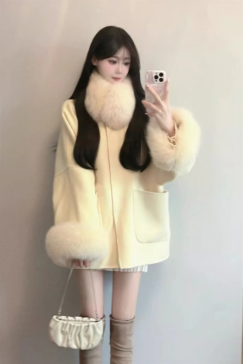 Abrigos de mezcla de lana para mujer, abrigo de lana naranja de otoño, franela minimalista, ajustado a la cintura, plegable, para banquete, universidad, ocio, moderno Ins