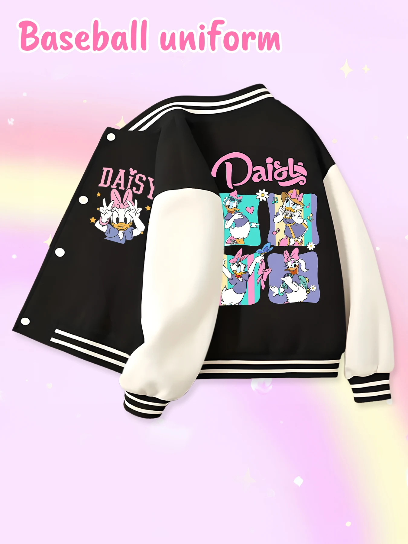 Disney fashion trend baseball jacket, suitable for daily sports and casual wear, printed with cute Daisy pattern, nice gift.
