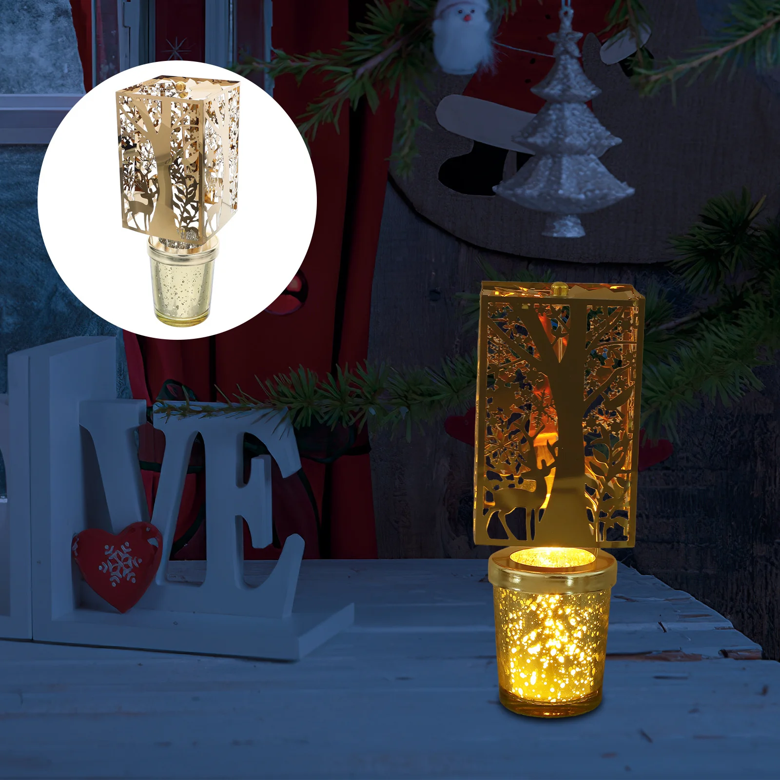 

Rotating Christmas Holder Elegant European Style Golden Finish Spinning Tealight Tray Holiday Table Decoration