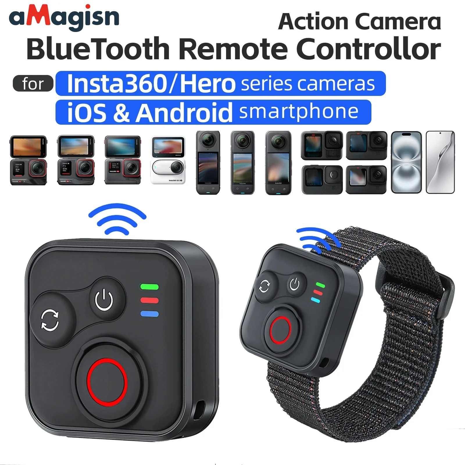 aMagisn Sports Cameras Bluetooth Remote Control for Insta 360 X5 X4 X3 X2 GO3S Ace Pro 2 GoPro Hero 8 9 10 11 12 13 Accessories