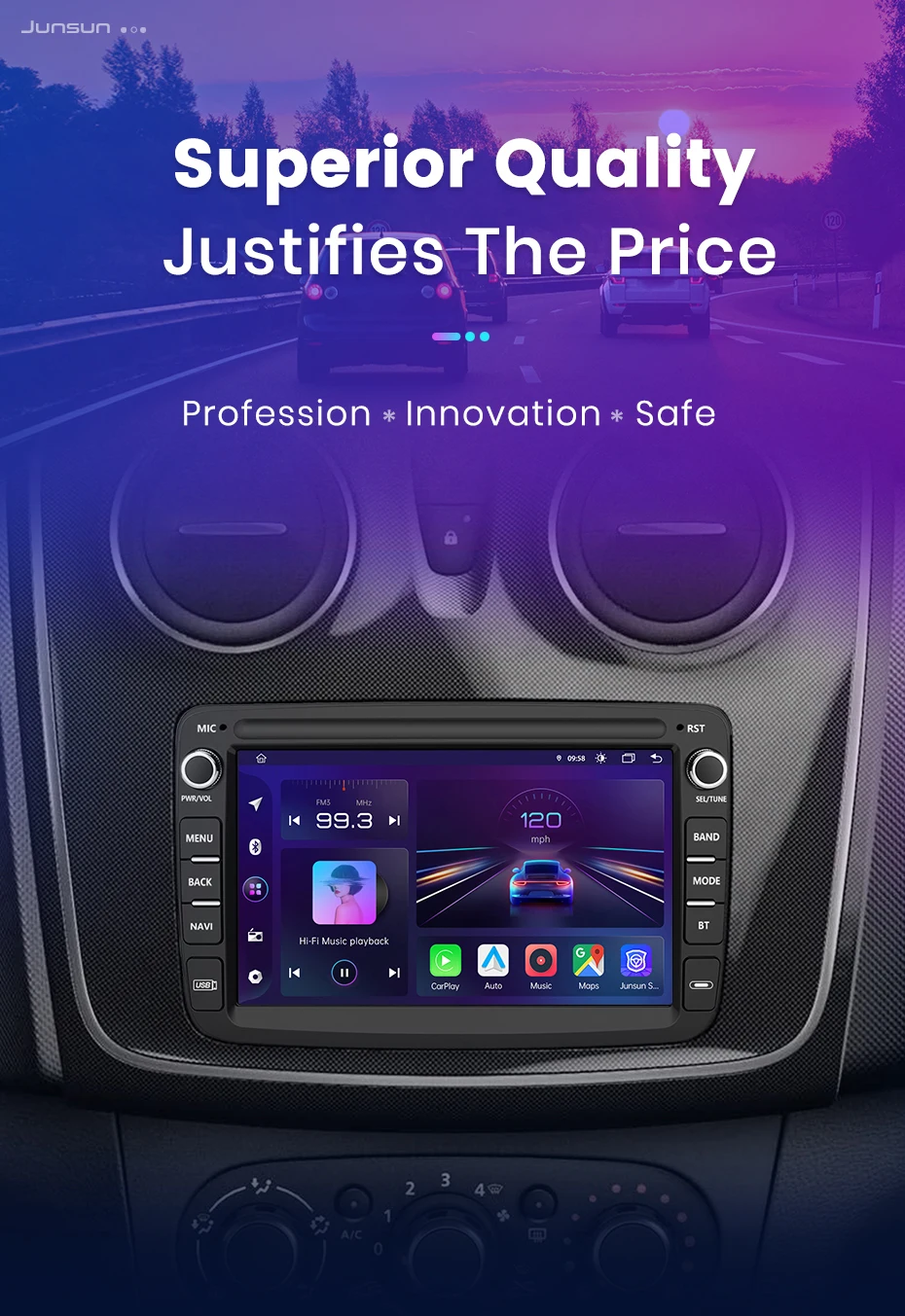 Junsun 7" Wireless Carplay Android Auto Autoradio für Renault Dacia Duster Sandero Dokker Logan Captur GPS RDS Multimedia Player – Detail 1