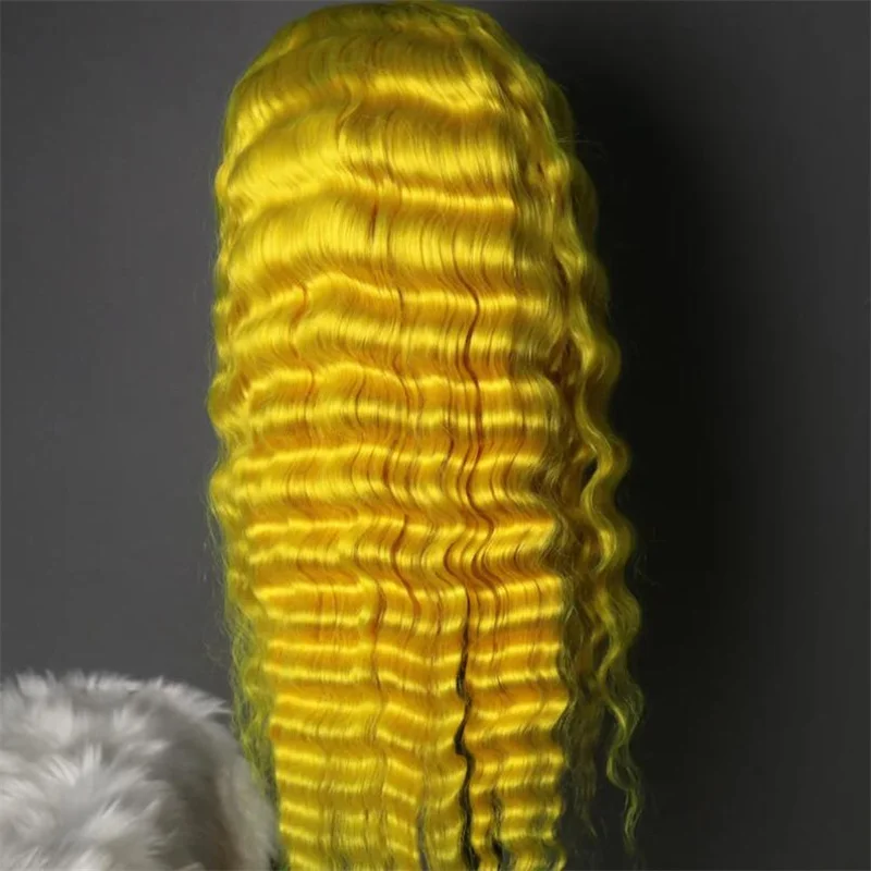 Soft Yellow Deep Curly 26inch Glueless 180Density Long Deep Lace Front Wig For Women With Baby Hair Preplucked Daily