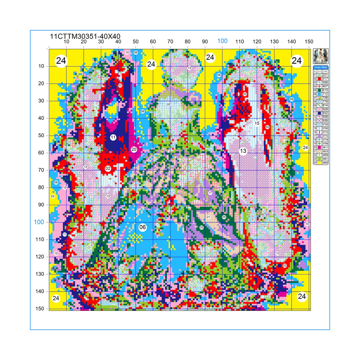 1 Stück 40x40 cm/15,74 Zoll, 11CT/14CT Kreuzstich-Set, DIY Valentinstagsgeschenk, Stickerei-Set für Festivals, Blumen – Detail 2