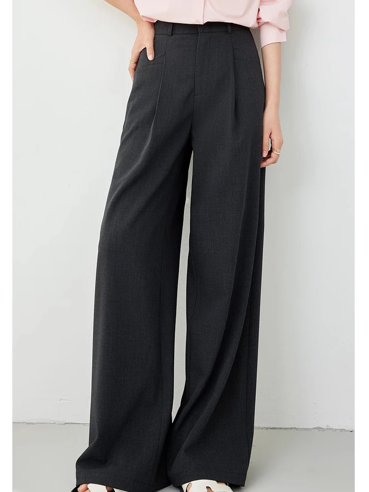 VIMLY High Waist Draped Suit Pants Spring/Autumn New Straight Loose Simple Workwear Trousers Wide Leg Female Suit Pants M5968