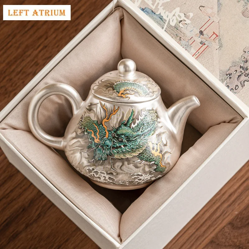 

Silver Plating Chinese Porcelain Green Dragon Kettle Teapot Tea Ceremony Set Milk Oolong Tea Tie Guan Yin Teaware Type