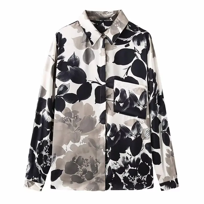 Tangada 2024 Women Leaves Print Oversized Shirt Female Loose Blouse Tops 6X031