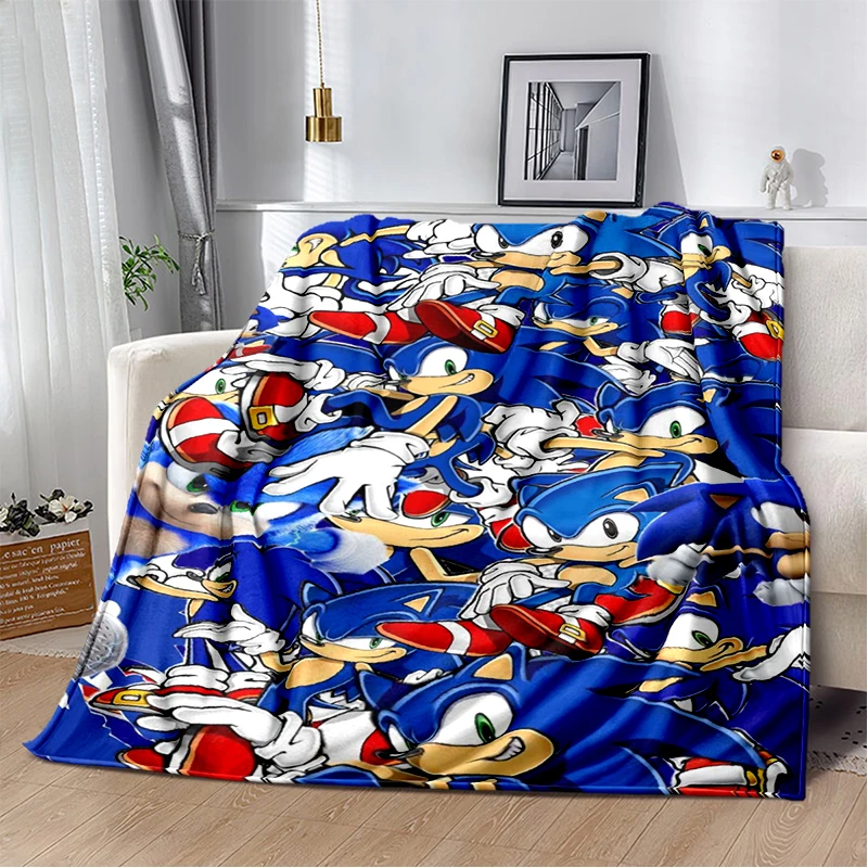 Fashion S-Sonic Cartoon Game Flannel Blanket Soft Warm Throw Blanket for Bedroom Living Room Bed Travel Camping Picnic Kid Gift